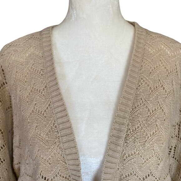 Nicole Miller women's XL tan tie front 3/4 sleeve chevron knit sweater cardigan - Picture 5 of 8